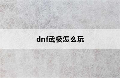 dnf武极怎么玩