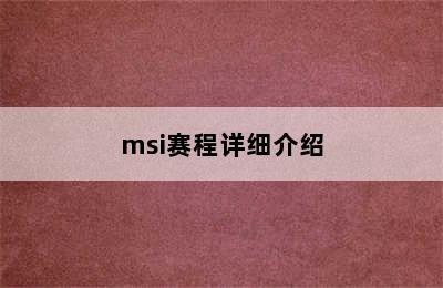 msi赛程详细介绍