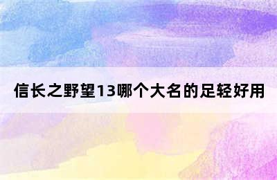 信长之野望13哪个大名的足轻好用