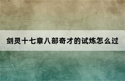 剑灵十七章八部奇才的试炼怎么过