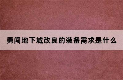 勇闯地下城改良的装备需求是什么