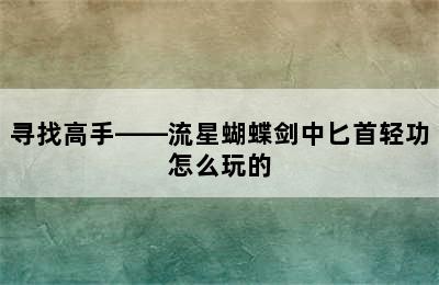 寻找高手——流星蝴蝶剑中匕首轻功怎么玩的