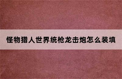 怪物猎人世界统枪龙击炮怎么装填