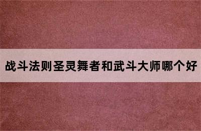 战斗法则圣灵舞者和武斗大师哪个好