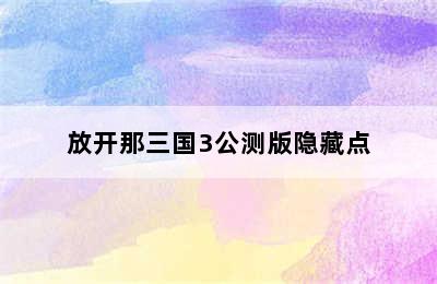 放开那三国3公测版隐藏点