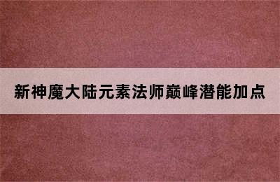 新神魔大陆元素法师巅峰潜能加点