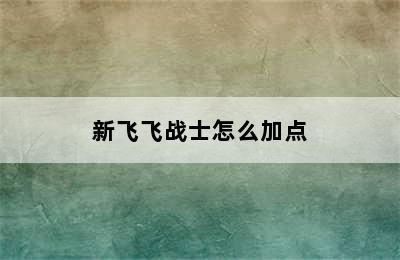 新飞飞战士怎么加点