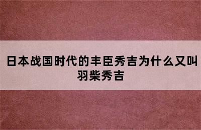 日本战国时代的丰臣秀吉为什么又叫羽柴秀吉