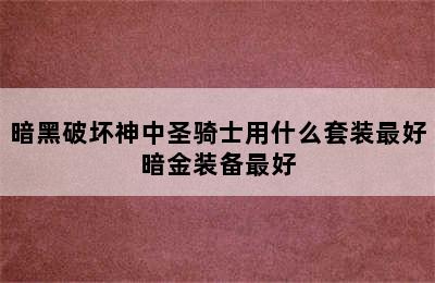 暗黑破坏神中圣骑士用什么套装最好暗金装备最好