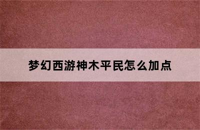 梦幻西游神木平民怎么加点