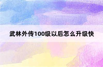 武林外传100级以后怎么升级快