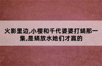 火影里边,小樱和千代婆婆打蝎那一集,是蝎放水她们才赢的