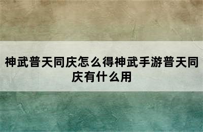 神武普天同庆怎么得神武手游普天同庆有什么用