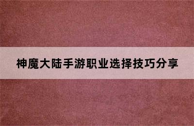 神魔大陆手游职业选择技巧分享