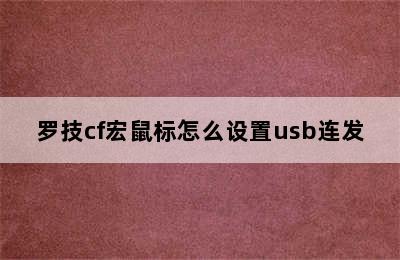 罗技cf宏鼠标怎么设置usb连发