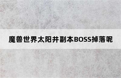 魔兽世界太阳井副本BOSS掉落呢